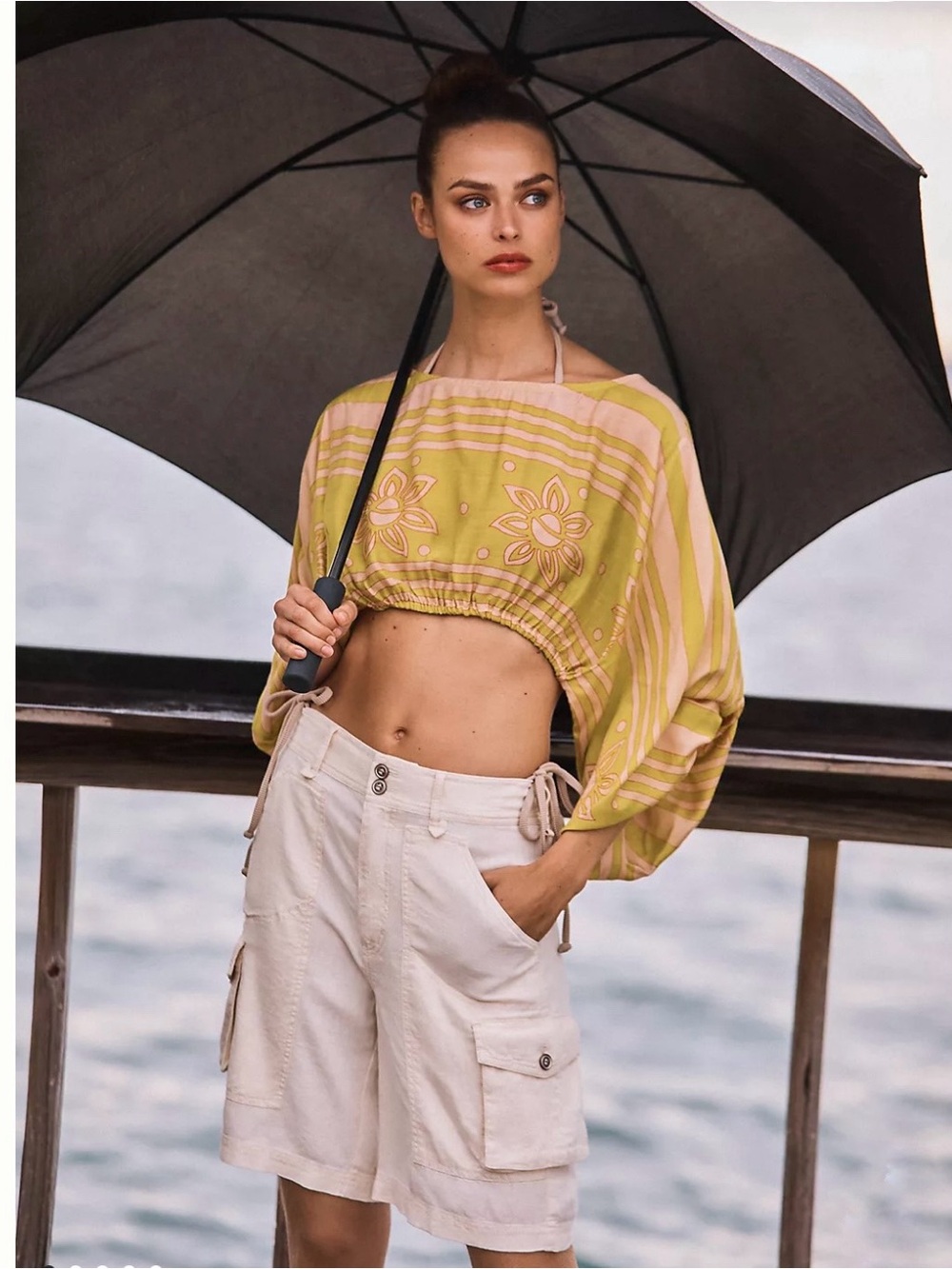 Anthropologie Swati Vijaivargie Cropped Graphic Long-Sleeve Top Medium
